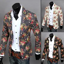 2016 Men’s Fashion Designer One-Button Casual Long-Sleeved Suit Jacket, Slim Linen Suits Men’s Floral Blazer Masculino Costume
