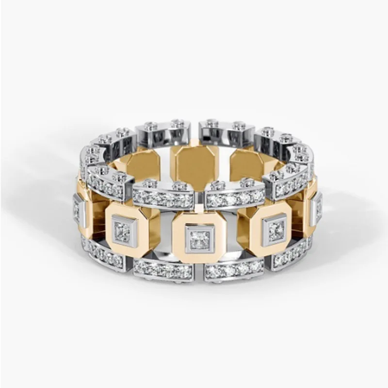 

Tisonliz Punk Full Crystal Rings For Women Men Rose Gold Silver Male Female Wedding Engagement Party Finger Rings Jewelry Gift