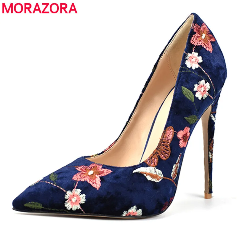 

MORAZORA 2020 new arrival pumps women shoes flock shallow spring summer shoes sexy stiletto heels party wedding shoes woman