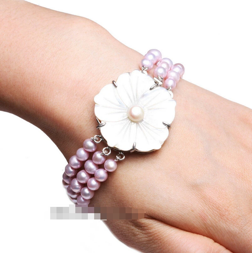 

free shipping 09729 Multistrand Pink Purple Freshwater Pearl Bracelet BLUE LOTUS