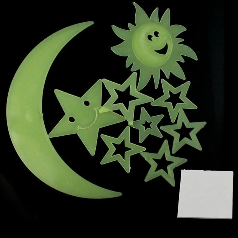 9 шт. Детские DIY настенные стикеры в виде звезд, Луны, солнца, светится в темноте светящаяся домашняя наклейка для гостиной, спальни, потолки, украшения