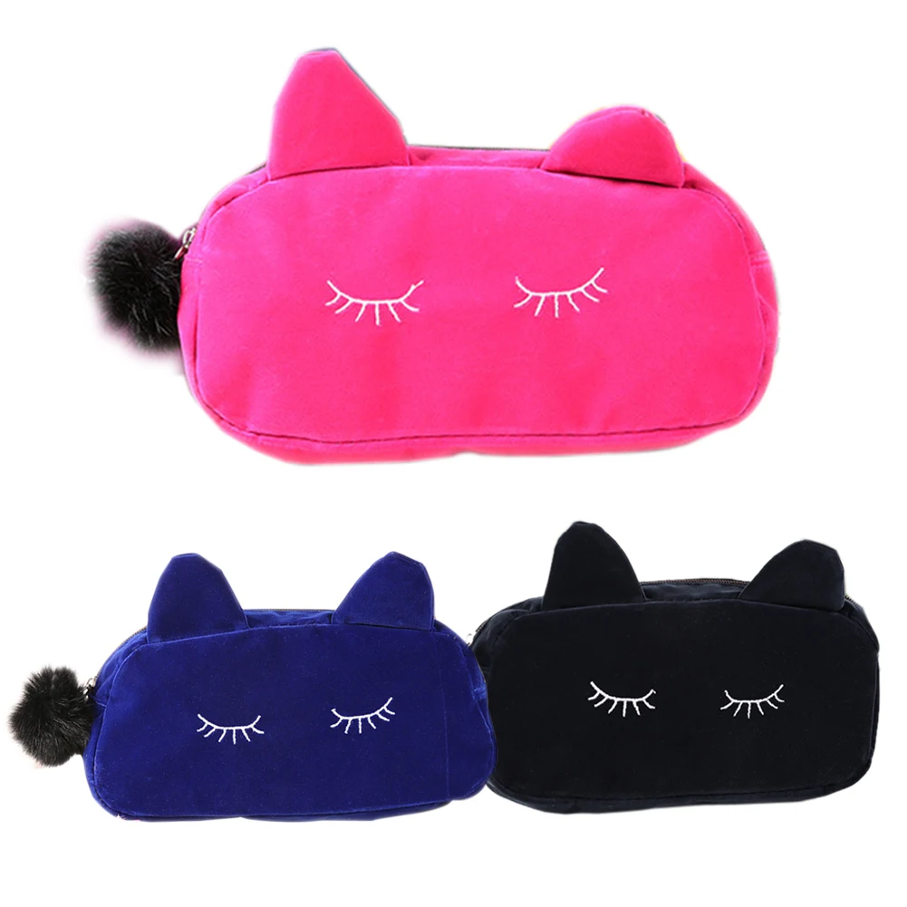  Portable Cartoon Cat Coin Storage Case Travel Makeup Flannel Pouch Cosmetic Bag WML99