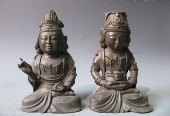 

Pure Bronze Copper Sit Take Pot GuanYin Kwan-yin Bodhisattva Buddha Pair Statue