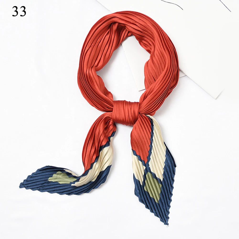 Плиссированный маленький квадратный атласный шелковый шарф 55*55 см женские шарфы в горошек с цветочным принтом платок
