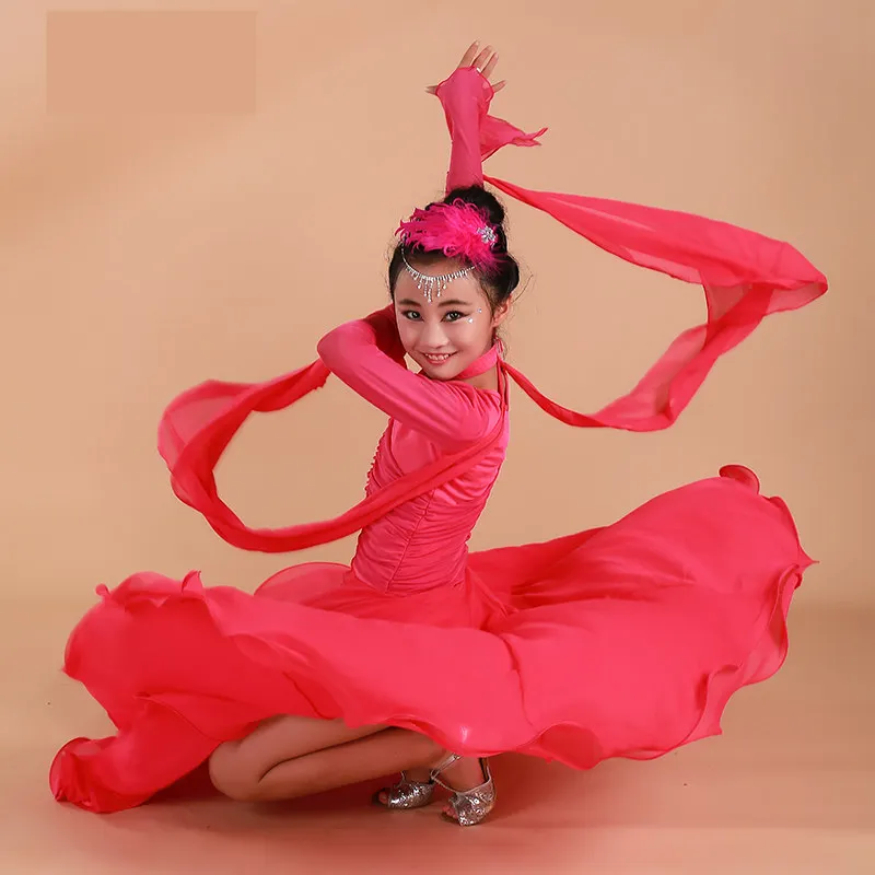 

2023 Red ballroom dancing dresses for kids ballroom dress china girls ballroom dance competition dresses waltz Spanish flamenco