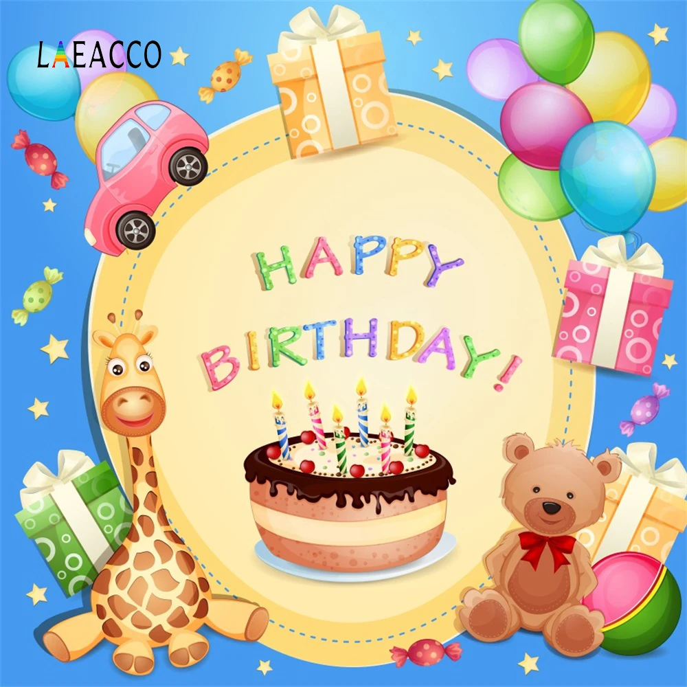 Laeacco Cartoon Cake Gift Balloon Giraffe Baby Child hotography Backgrounds Customized Photographic Backdrops For Photo Studio