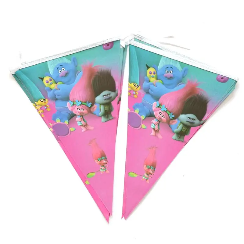 10pcs Cartoon Trolls Banner Birthday Trolls Party Hanging Paper Flags ...