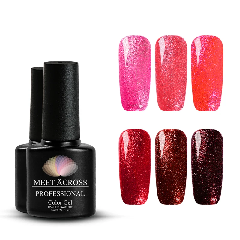 

Meet Across 7ml 6 Bottles Nail Gel Polish Multi-color Manicure Glitter Sequins Shining Soak Off UV Gel DIY Nail Art Gel Polish
