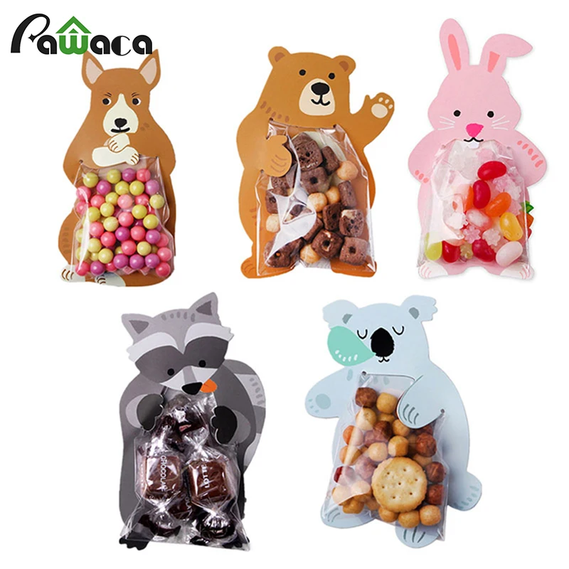 

10pcs/lot Cute Animal Bear Rabbit Candy Cookie Bags Gift Bags Greeting Cards Baby Shower Birthday Party Packaging Bags Candy Box