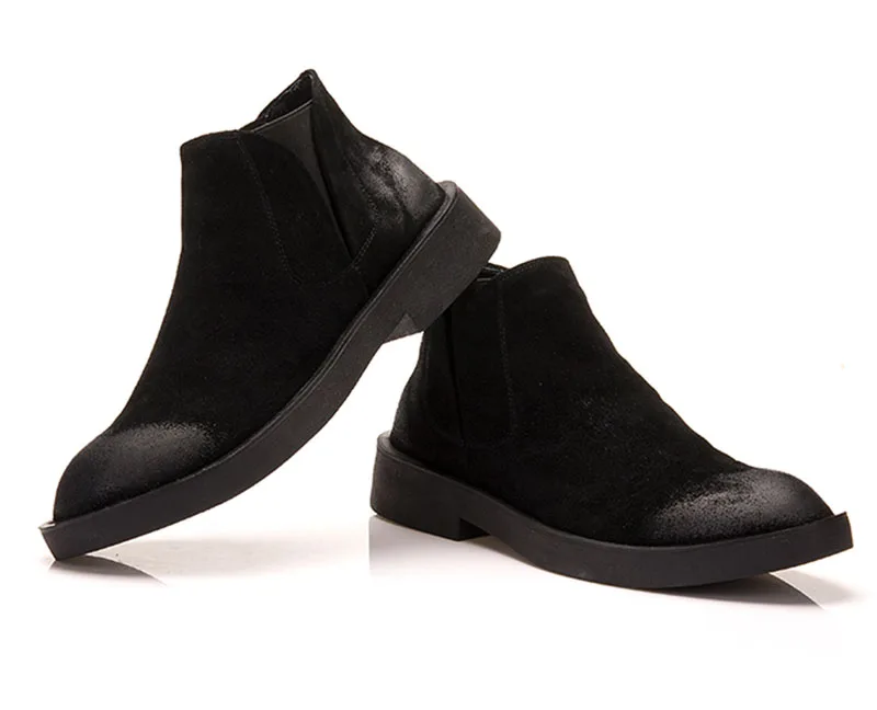 Осень коричневый Теплый Европейский старинные пинетки дизайнерские короткие ботинки черные в британском стиле замшевые 2018 без шнуровки