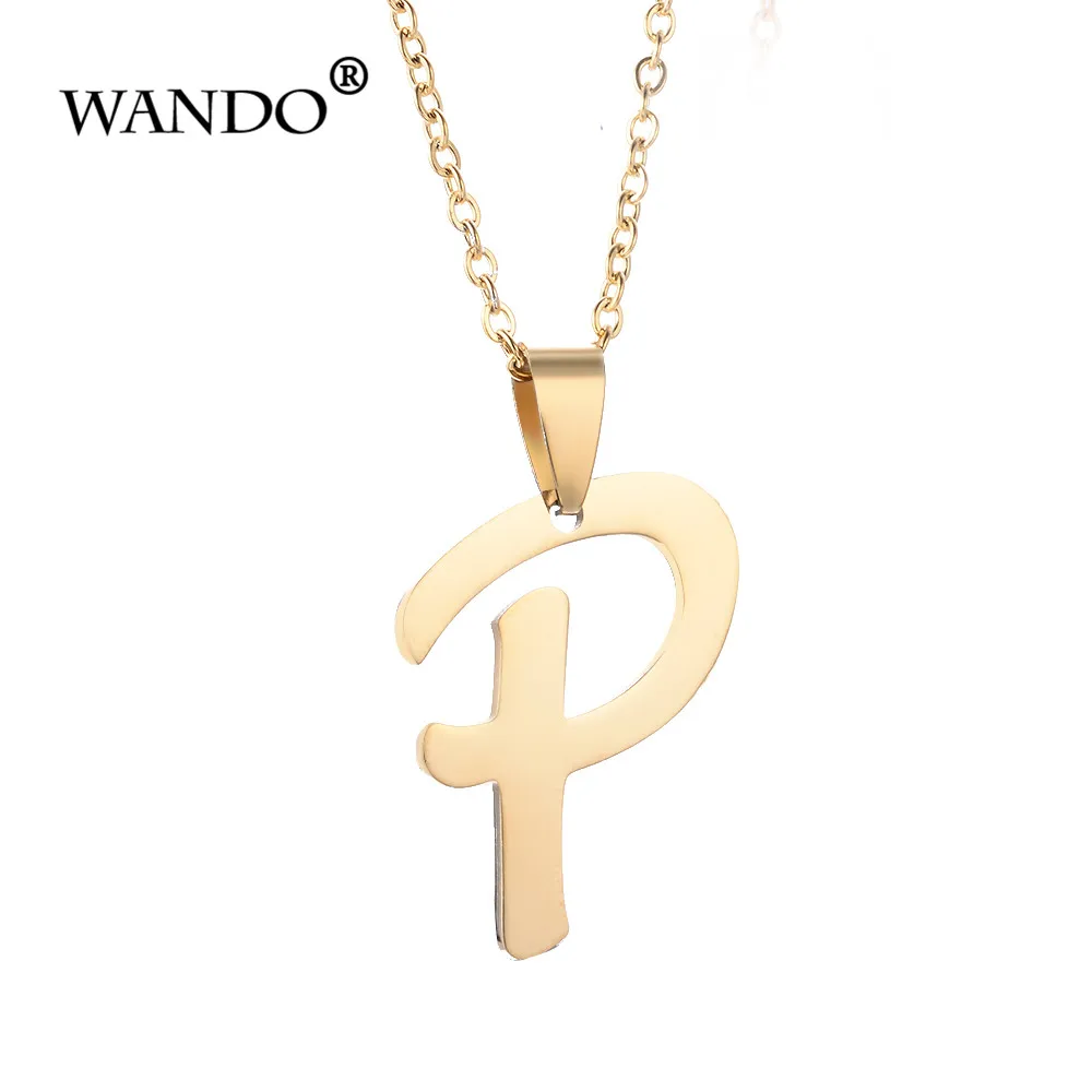 

WANDO Small Letter Gold Color Initial Alphabet Necklaces 50cm chain for Women Man English Letters couples Jewelry Name Gift p15