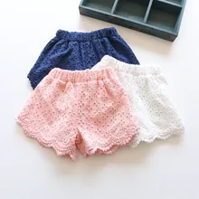 Летние кружевные шорты для девочек Новинка года; повседневные короткие штаны для маленьких девочек; однотонные детские брюки с эластичной резинкой на талии; шорты; AA2737