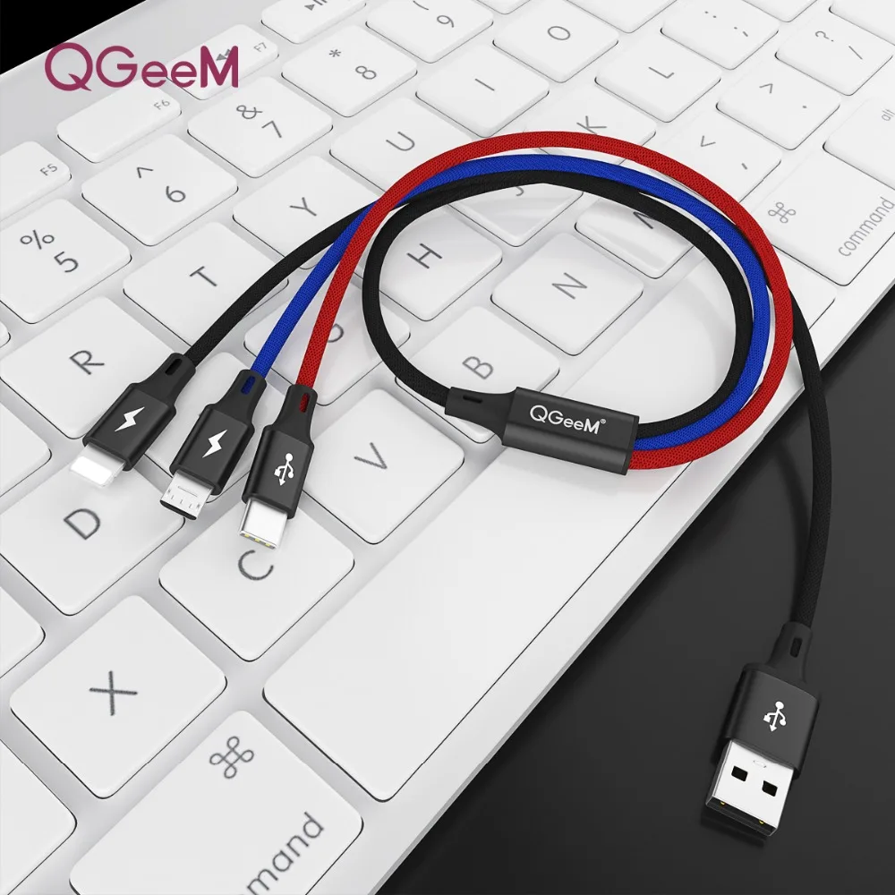 

QGEEM 3 in 1 USB Cable for Mobile Phone Micro USB Type C Charger Cable for iPhone Charging Cable Micro USB Charger Cord