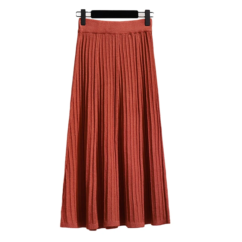 2018 Новый осень-зима Трикотажные Теплые юбки Для женщин Высокая талия плиссированные пикантные-удлиненная юбка женский черный, хаки, серый