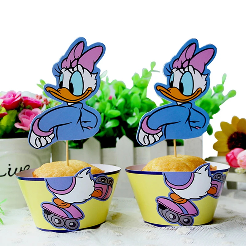 

24pc/set Donald Duck Paper Cupcake Wrappers and Toppers Baby Shower Decorations for Kids Birthday Party Cakecup Picks Toppers
