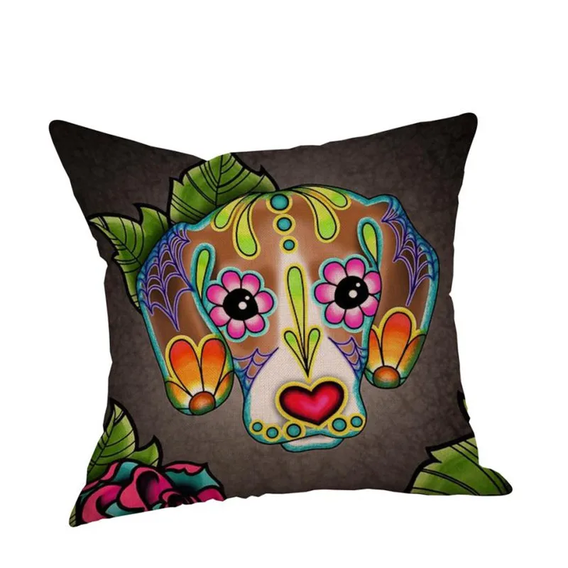 Dog Cotton Linen Cushion Cover Sofa Throw Pillow Case Home Decor02