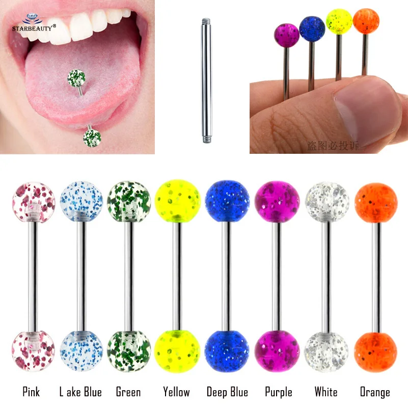 

7 pcs/lot Nice Flashing Powder Tongue Piercing Tongue Rings Acrylic Nipple Ring Helix Piercing langue Pircing Earrings Jewelry