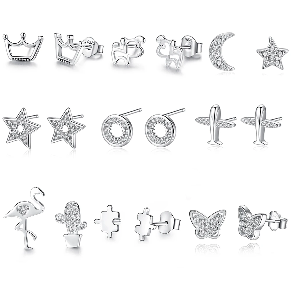 

2019 New Fashion 925 Sterling Silver Stud Earrings for Women Cubic Zirconia Crystal Earrings Minimalist Jewelry Christmas Gift