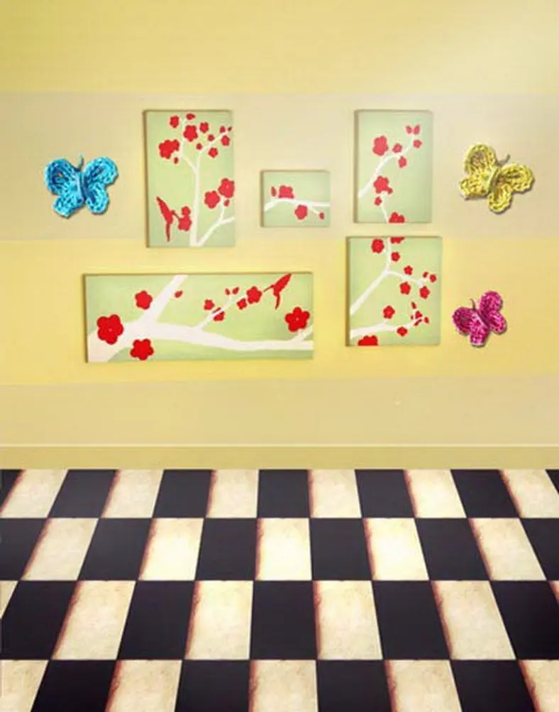 

Brick Floor Butterfly Flowers Wall Photography Backdrops Photo Props Studio Background 5x7ft