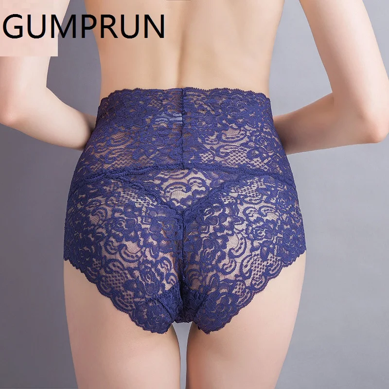 

GUMPRUN Women Sexy lace Seamless Panty High Waist Hollow Breathable Panties Plus Size Female Underwear Body Shaping lace Briefs