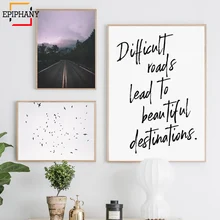 Modern Home Decor Road Travel Poster Wall Art Positive Quote Flying Birds Landscape Painting Picture Nordic Apartment Decoration