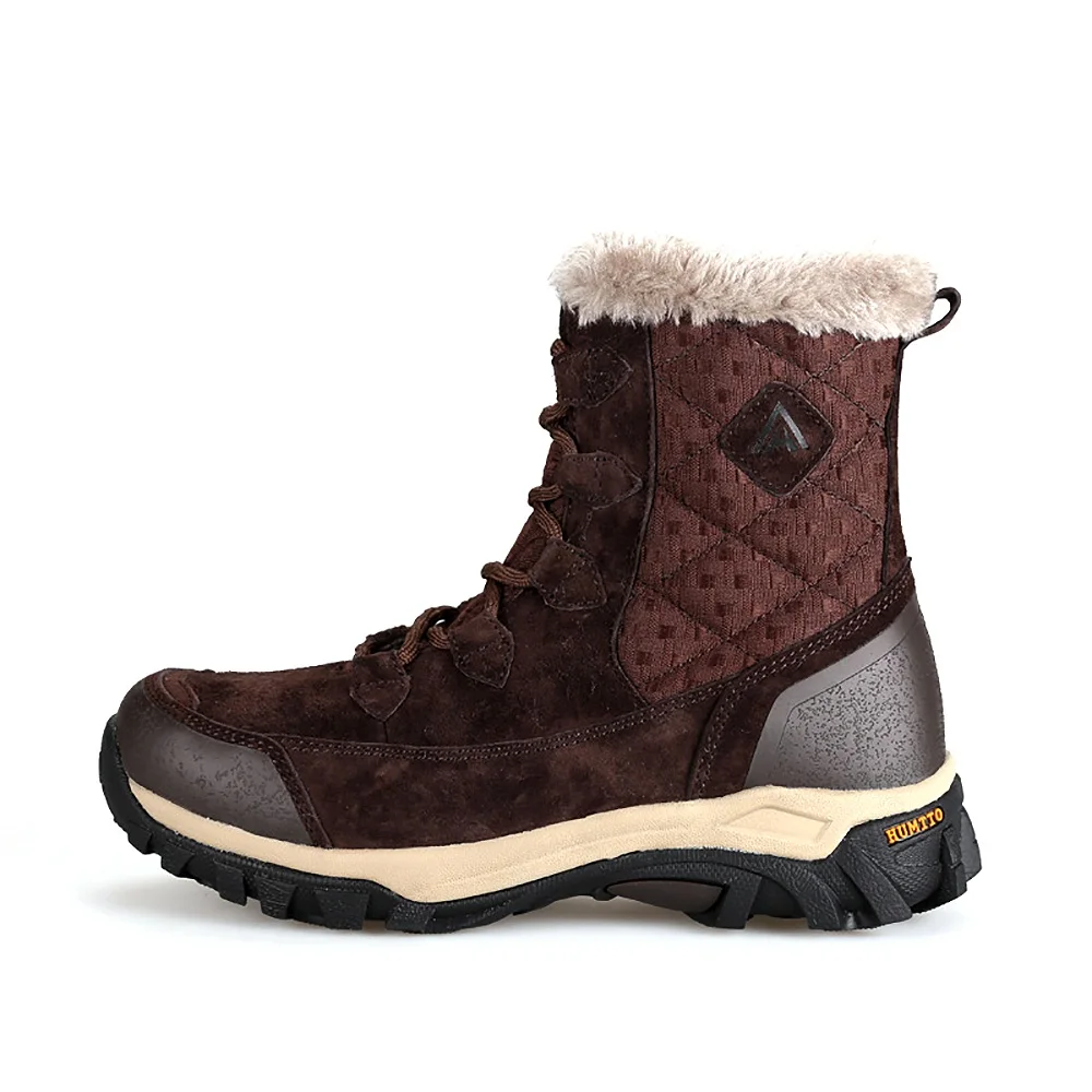 HUMTTO/зимние ботинки; женские зимние ботинки из натуральной кожи с мехом и плюшем; уличные ботинки с высоким вырезом на шнуровке; теплые женские ботинки для пешего туризма