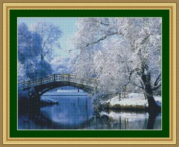 

ONEROOM bridge in the winter Cross Stitch 14CT Cross Stitch Sets cartoonCross-stitch Kits Embroidery Needlework
