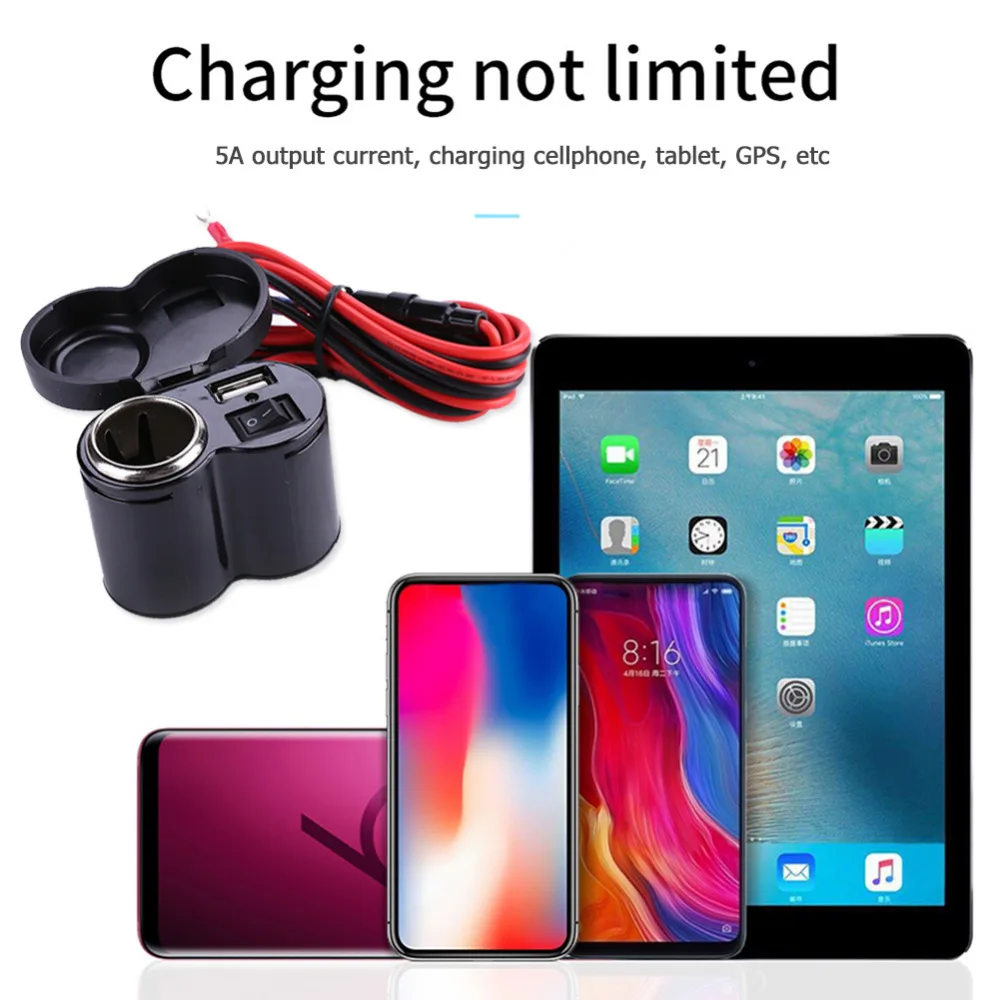 12V 24V мотоцикл Скутер Руль USB Зарядное устройство Водонепроницаемый синим