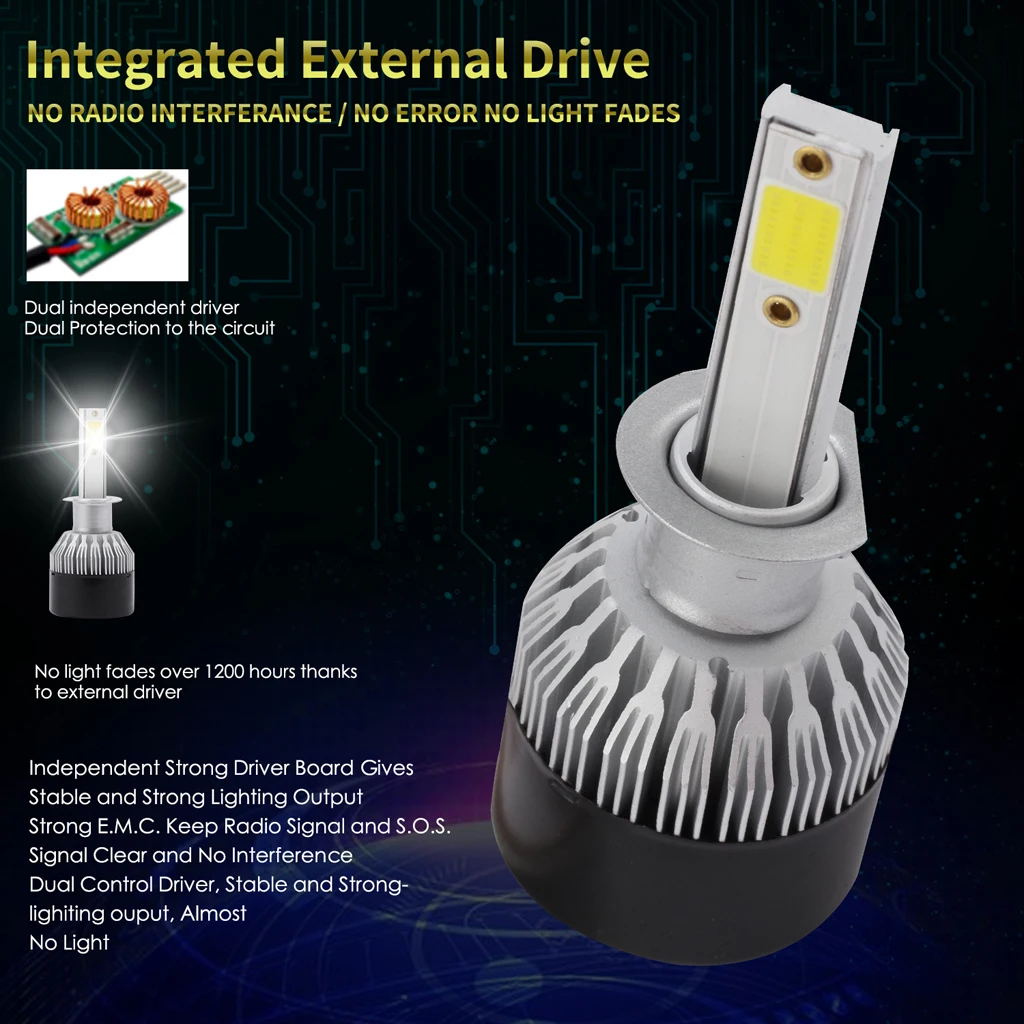 2x Silver Car Headlight Bulbs Headlamp Aluminum DRL Daytime Running Light Auto Replacement Parts 