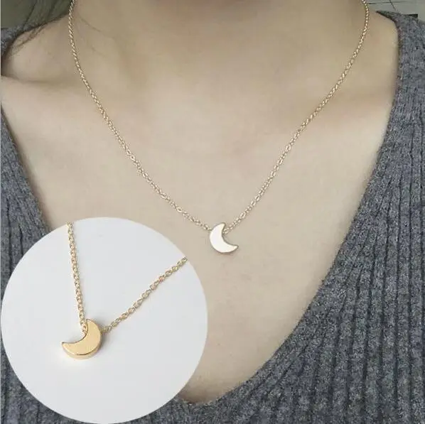 Korean Fashion Simple Gold And Silver Moon Pendant Necklace Clavicle Chain | Украшения и аксессуары