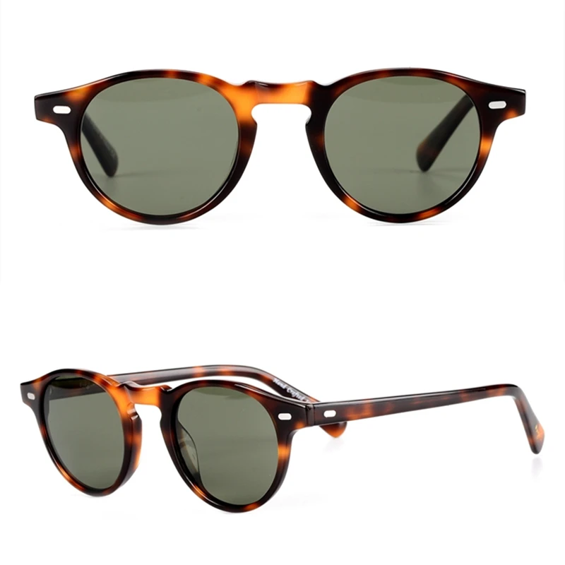 

Vintage quality retro round UV400 polarized sunglasses gregory imported acetate sunglasses peck style fashion original box case