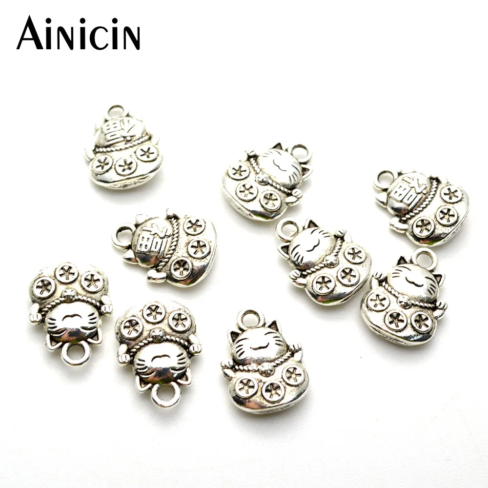 

Ancient Silver Color Cute Lucky Cat Charms 11x15mm Fashion Bracelets Jewelry Making Pendants DIY Jewelry Making Findings 100pcs