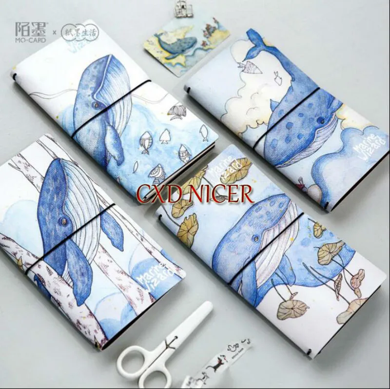 

Blue Whale Travelers Notebook 60sheet PU Cover With Line Sketchbook Diary Drawing Painting Notebook Gift School Supplies DD57
