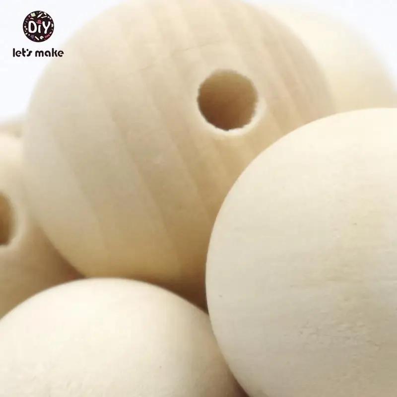 미완성 천연 나무 구슬 30mm 큰 둥근 공 나무 젖니 구슬 DIY 수제 나무 Teether  Teether, 20 pc를 만들어 보자