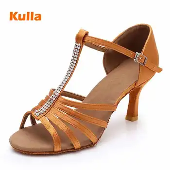 

Brand Women Latin Dance Shoes Rhinestone Satin Ladies Ballroom Dance Shoes High Heel 5cm/7cm Woman Salsa Jazz Dancing Shoe Black