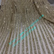 Золотой цвет Африканский французский чистая кружевная ткань с приклеенными блестками кружевная ткань для свадебного платья