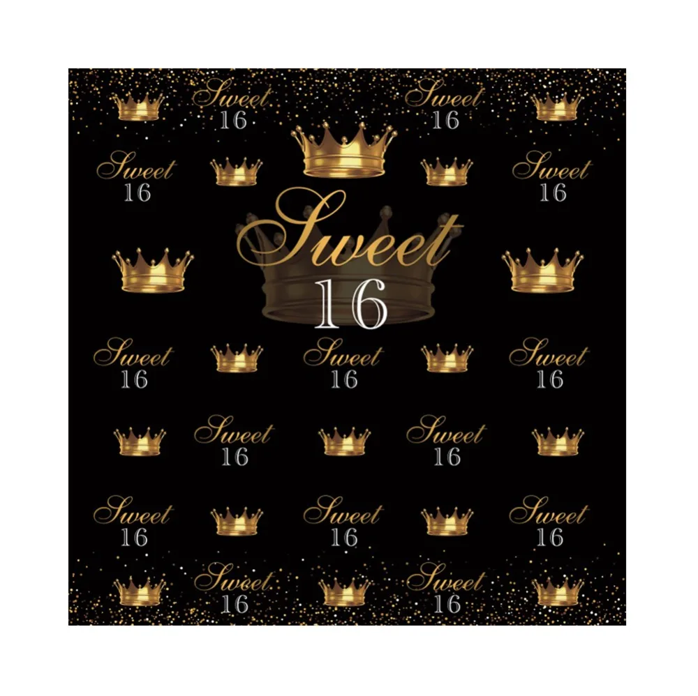 

Happy 16th Birthday Party Gold Crown Photocall Family Shoot Poster Photo Backdrops Photographic Backgrounds For Photo Studio