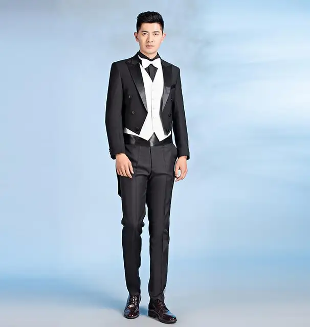 Online Black White Mens Tuxedo Suits Set Slim Magic Costume Black White Mens Tuxedo Suits Set Slim Magic Costume Banquet Long Design Formal Dress Wedding Vest Pants Tie