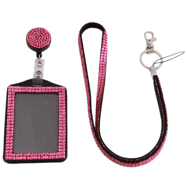 5 Colors Rhinestone Lanyard Sling Bus IC Card Holder Employee Identity Card Badge With Lanyard