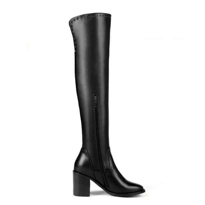 Bout Le Carrés 13 Mode Nouvelles Femmes D0032 Taille Bottes Cuir Nous Yifsion Noir En De Sur Black Parti Sexy Genou Chaussures Talons Pointu 3 7wOfXxXqC
