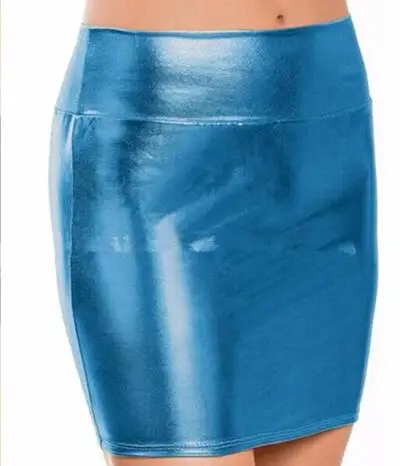 Soft PU Leather Skirts With High Waist Slim Hip Pencil Skirts Women Sexy Slim Tight leather Red /Black /Blue /Gray Skirts sky blue