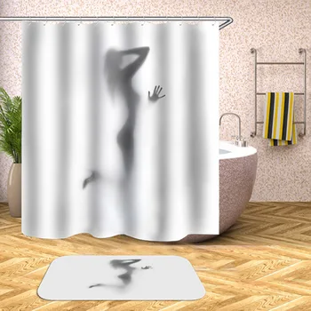 

1pcs Bathroom curtain High Quality Nature Waterproof Polyester Fabric girl Shadow sexy woman Simple Shower curtain US Portrait