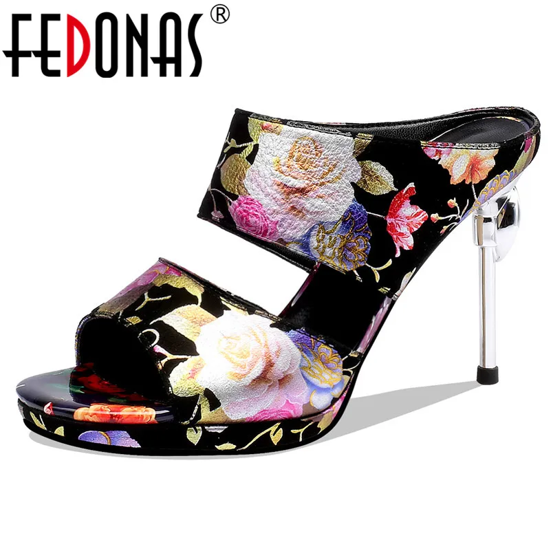 

FEDONAS 2019 Summer New Fashion Sexy Print Kid Suede Women Sandals Classic Rome Slip on Thin Heels Party Night Club Shoes Woman