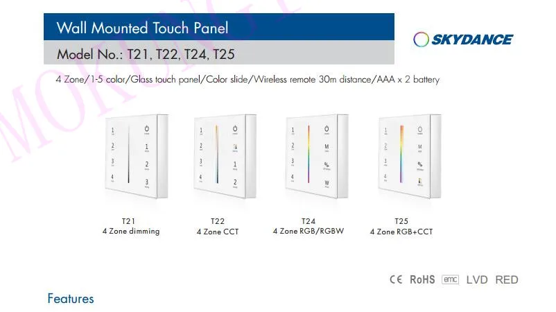 С питанием от аккумуляторной батареи AAA 2,4G 4 зоны RGB+ пульт удаленного управления, CCT управление T25 4 зоны RGB+ CCT вертикальная панель сенсорная панель Пульт дистанционного управления