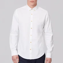 Новое поступление хлопок изготовленный на заказ белый Оксфорд кнопка вниз воротник и запонка платье рубашка мужская