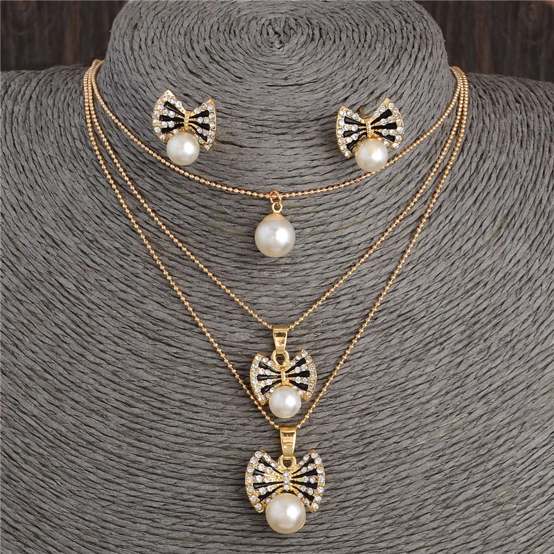 Комплект из колье серёг и кольца с искусственным жемчугом|imitation pearl jewelry set|fashion