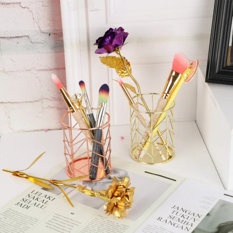 2019 Nordic Simplicity Rose Gold Metal Iron Storage Basket Combination Holder Desk Desktop Accessories Stationery Organizer