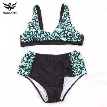 

NAKIAEOI 2019 Sexy Bikini Push Up Swimwear Women Swimsuit Halter Top Plus Size Bathing Suit Swim Bottom Brazilian Bikini set 6XL