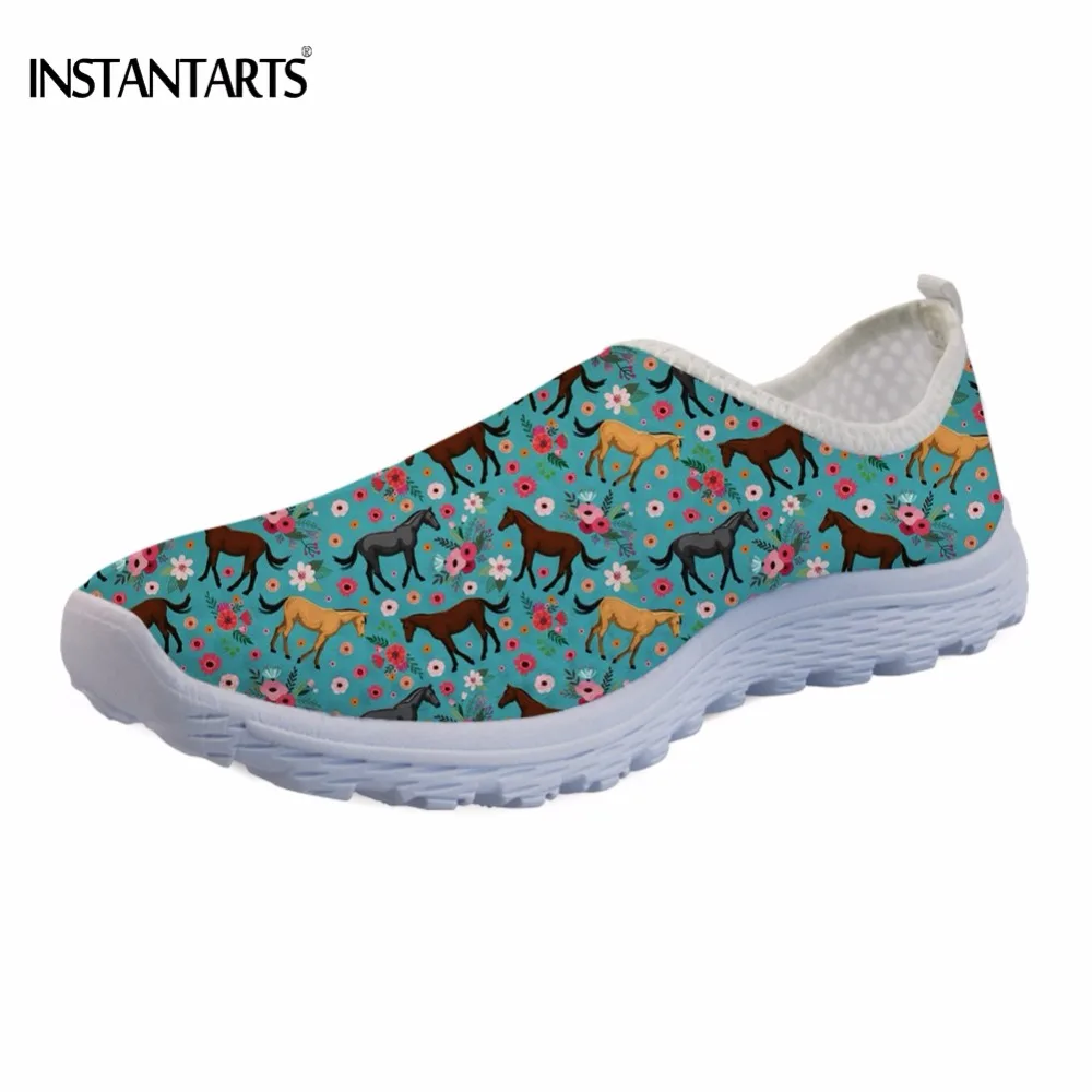 

INSTANTARTS Cool Quarter Horse Flower Printing Girl Summer Light Weight Sneakers Stylish Women Air Mesh Flats Shoes Casual Flat