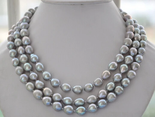 

ddh001861 3strands NATURE GRAY RICE freshwater pearl necklace